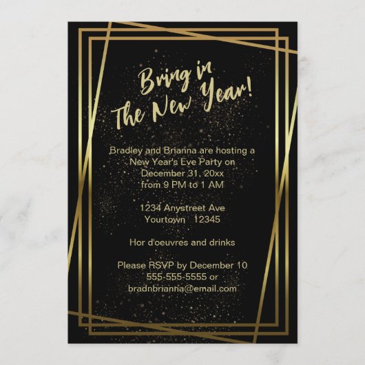 Invitation Soirée du Nouvel An à triple cadre doré (Devant)