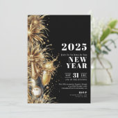 Invitation Soirée du Nouvel An au Champagne Or Noir (Debout devant)