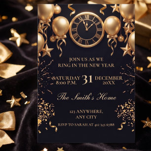 Invitation Soirée du Nouvel An au rythme de la pendule Black