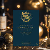 Invitation Soirée du Nouvel An avec argent et nuit Turquoise