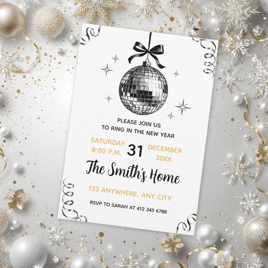 Invitation Soirée du Nouvel An avec boule disco moderne 
