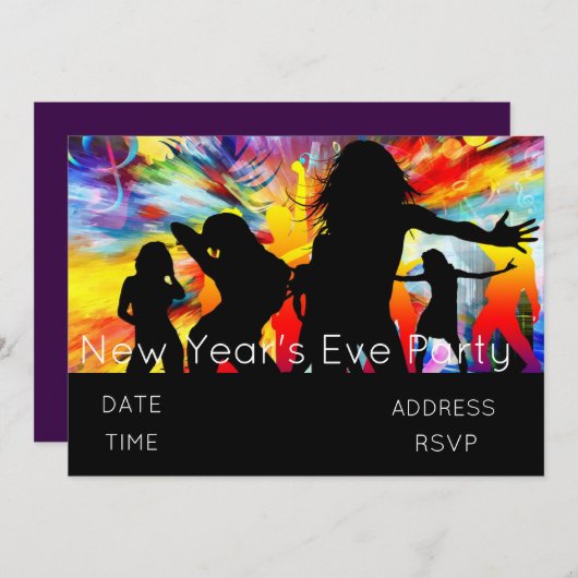 Invitation Soirée du Nouvel An avec discothèque (Devant / Derrière)
