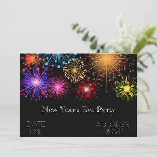 Invitation Soirée du Nouvel An avec feux d'artifice (Debout devant)
