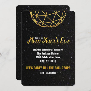 Invitation Soirée du Nouvel An, Ball Drop, Faux Gold,