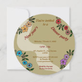 Invitation Soirée du Nouvel An beige avec couronne de fleurs (Devant)