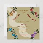 Invitation Soirée du Nouvel An beige avec couronne de fleurs (Devant)