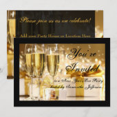 Invitation Soirée du Nouvel An Champagne d'or/noir (Devant / Derrière)