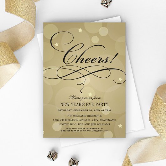 Invitation Soirée du Nouvel An Champagne Gold
