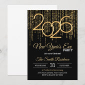 Invitation Soirée du Nouvel An Confettis Noir & Or (Devant / Derrière)