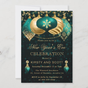Invitation Soirée du Nouvel An élégante sarcelle et or