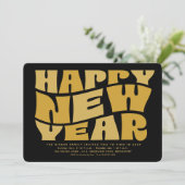 Invitation Soirée du Nouvel An fun rétro tendance or noir (Debout devant)