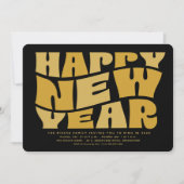 Invitation Soirée du Nouvel An fun rétro tendance or noir (Devant)