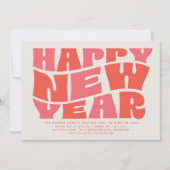 Invitation Soirée du Nouvel An fun tendance rétro rouge rose (Devant)