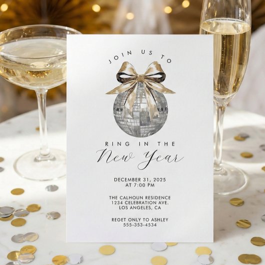 Invitation Soirée du Nouvel An Glam Silver Disco