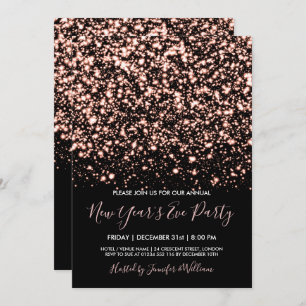 Invitation Soirée du Nouvel An Gold & Black Glam Rose