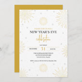 Invitation Soirée du Nouvel An Golden Starbursts (Devant / Derrière)