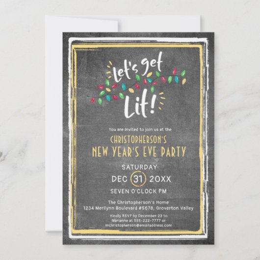 Invitation Soirée du Nouvel An LET'S GET LIT (Devant)