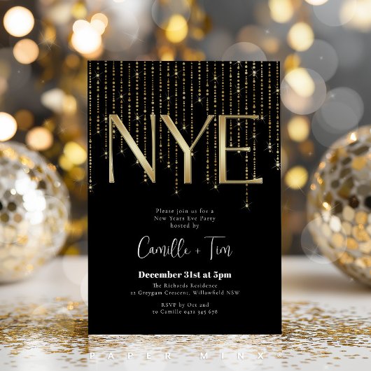 Invitation Soirée du Nouvel An Noir et Or