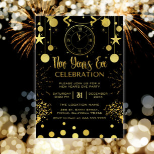 Invitation Soirée du Nouvel An Paillettes Noir & Or