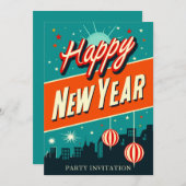 Invitation Soirée du Nouvel An Rétro (Devant / Derrière)