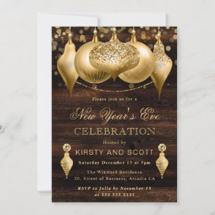 Invitation Soirée du Nouvel An Rustic Gold