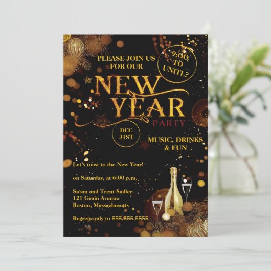 Invitation Soirée du Nouvel An Rustique (Debout devant)