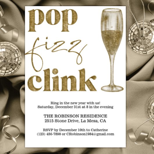 Invitation Soirée du Nouvel An Sparkle Gold Cheers