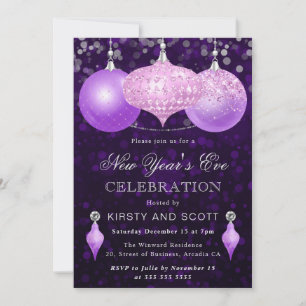 Invitation Soirée du Nouvel An Violet et Argent