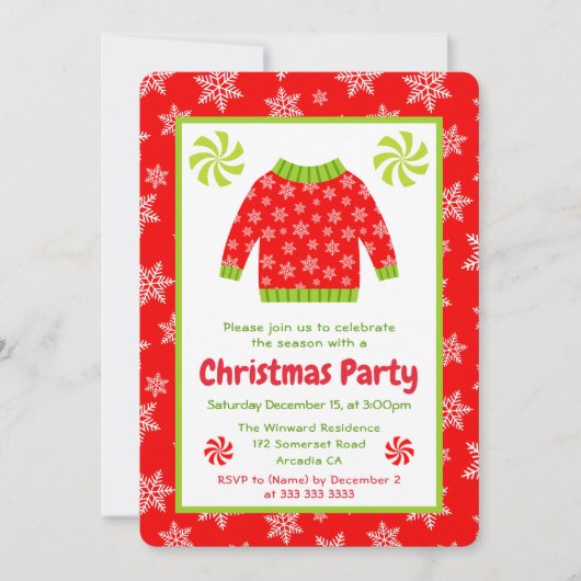 Invitation Soirée du pull de Noël flocon rouge (Devant)