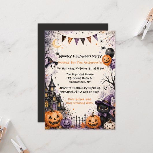Invitation Soirée effrayante d'Halloween (Devant/Arrière en situation)