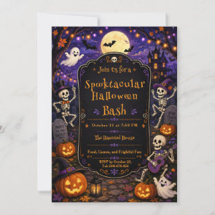 Invitation Soirée effrayante d'Halloween Fête de squelette de