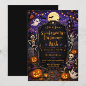 Invitation Soirée effrayante d'Halloween Fête de squelette de (Devant / Derrière)