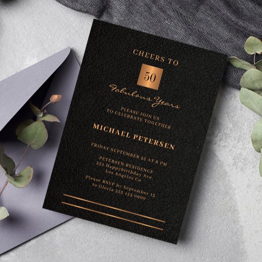 Invitation Soirée élégante 50e anniversaire en or noir