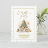 Invitation Soirée élégante Arbre de Noël Gold White Gifts Par (Debout devant)