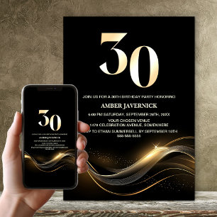 Invitation Soirée élégante Black and Gold 30e anniversaire
