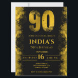 Invitation Soirée Elégante Black And Gold 90th Birthday Party<br><div class="desc">Cette invitation Black And Gold 90th Birthday Party comporte un brosse faux feuille d'or numéro 90,  parfait pour honorer neuf décennies de vie. Il est élégant et élégant,  audacieux et élégant texte doré annonce l'occasion,  une grande surprise pour une célébration d'anniversaire jalon.</div>