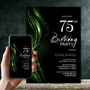 Invitation Soirée élégante Black and Green 75e anniversaire