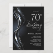 Invitation Soirée élégante Black and Silver 70e anniversaire (Devant)