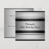 Invitation Soirée élégante Black & Silver Metal 40e anniversa (Devant / Derrière)