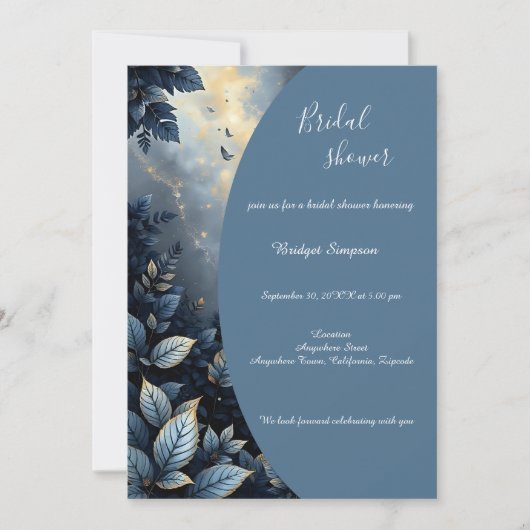 Invitation Soirée élégante Bleue & Forêt d'or (Devant)