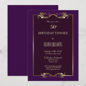 Invitation Soirée élégante Bourgogne violet Or 50e Anniversai (Devant / Derrière)