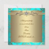 Invitation Soirée élégante damassé sarcelle et or (Dos)