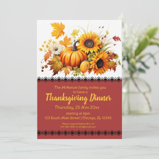 Invitation Soirée élégante d'automne Thanksgiving Dîner (Debout devant)