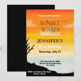 Invitation Soirée Élégante de Coucher de Soleil Anniversaire