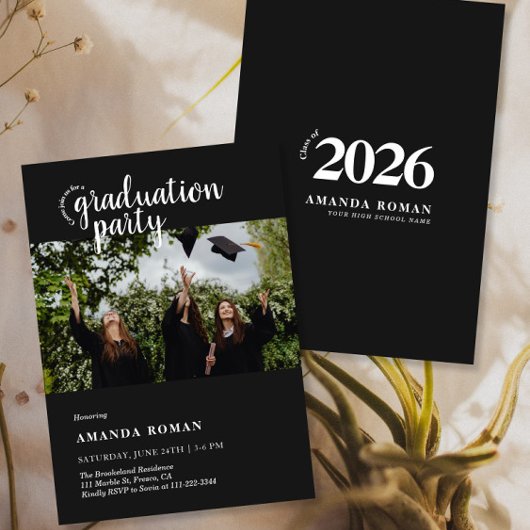 Invitation Soirée élégante de graduation de script avec photo