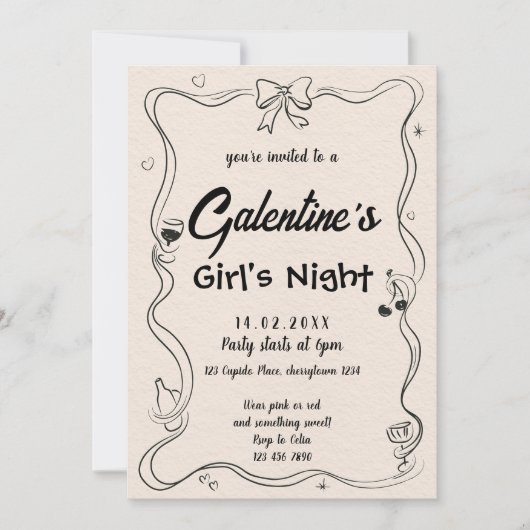 Invitation Soirée élégante des filles de Galentine (Devant)