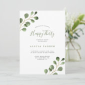 Invitation Soirée Elégante eucalyptus feuilles 30e anniversai (Debout devant)