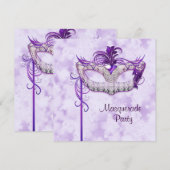 Invitation Soirée élégante masquée argent et violet (Devant / Derrière)