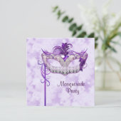 Invitation Soirée élégante masquée argent et violet (Debout devant)