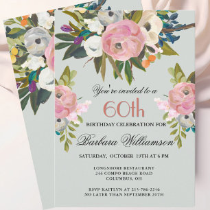 Invitation Soirée élégante peinte à la main florale 60e anniv